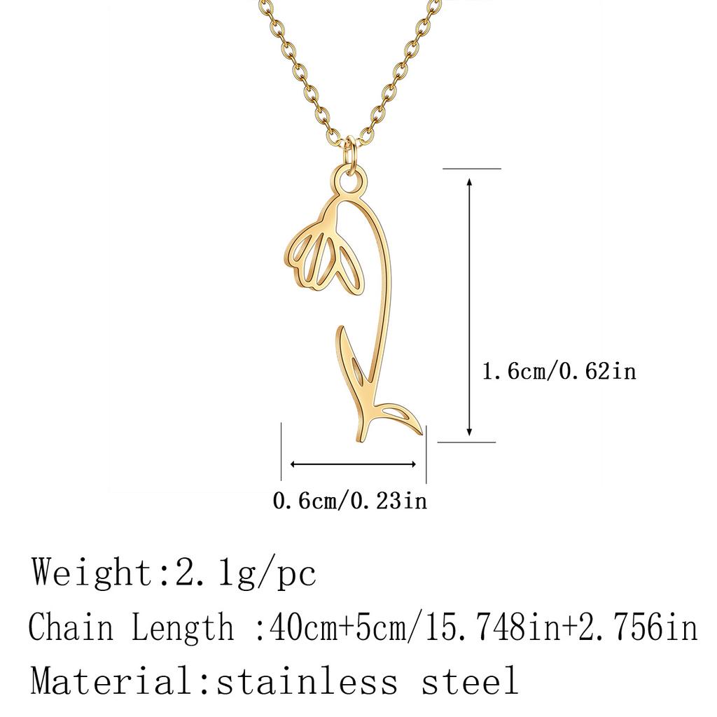 Kinitial 12 Birth Month Flower Pendant Necklaces For Women Snowdrop Choker Stainless Steel Jewelry Wedding Birthday Gift