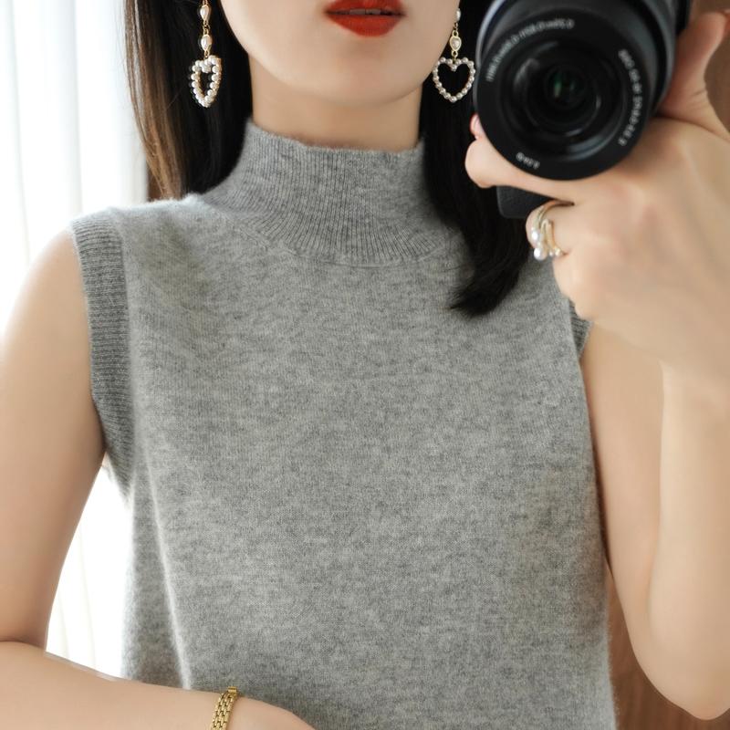 Frauen Tank MODERNE NEUE SAGA Sommer Gestrickte T-shirt Ärmellose Basic Tees Stricken Top Rollkragen Weibliche