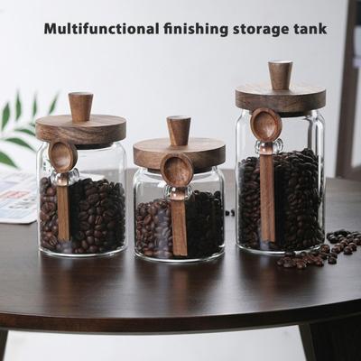 Bote Hermético de Vidrio Tarro Sellado con Cuchara de Madera Tarro Transparente para Almacenamiento de Alimentos para Especias Granos de Café Suministros para Despensa de Cocina