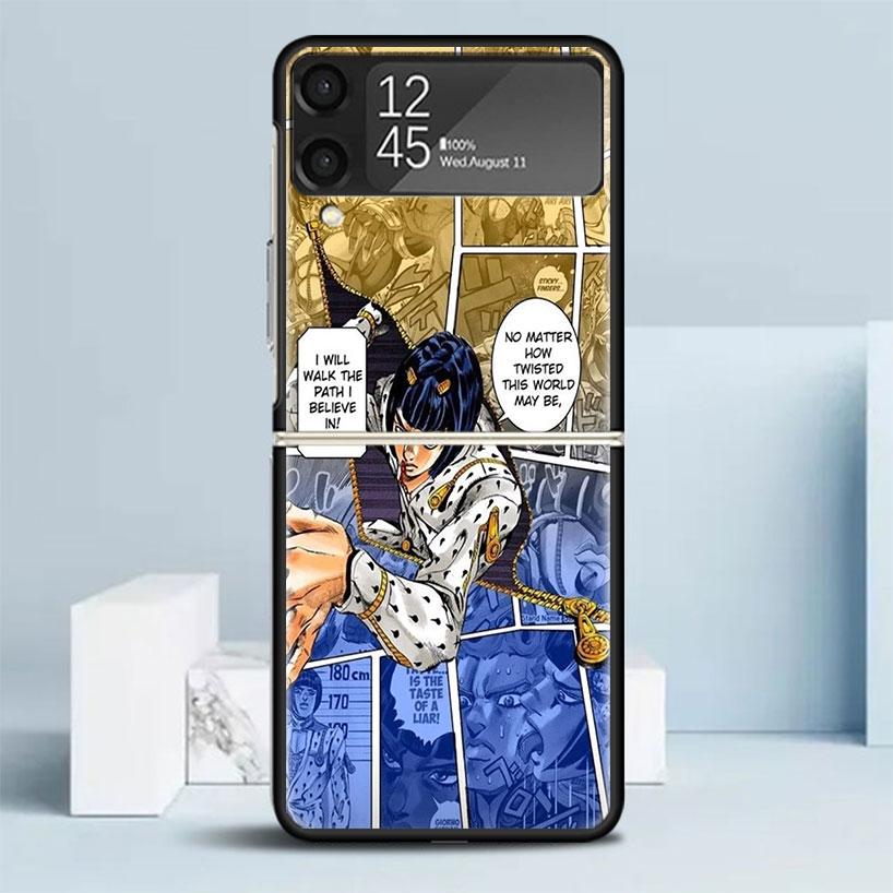 JoJo Adventure Bruno Buccellati Black Cover for Samsung Galaxy Z Flip 7 6 5 4 3 5G Phone Case Flip7 Flip6 Flip5 Flip4 Flip3 Patt