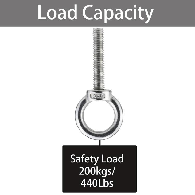 Heavy Duty M10X50mm Metal Eye Bolt Corrosion Resistant 200kg Safe Load Hanging Bolt Simple Installation for Outdoor