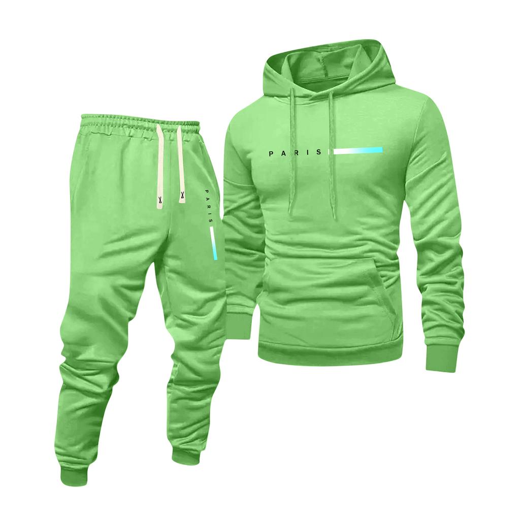 Men's Printed Hooded Sweatshirt And Sweatpants Casual Sports Suit