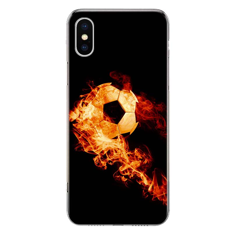 Fire Football Soccer Ball Phone Case For iPhone 11 12 13 Mini 14 15 Plus 17 Air 16 Pro Max 16E 7 8 SE 2020 Customized Print Cove