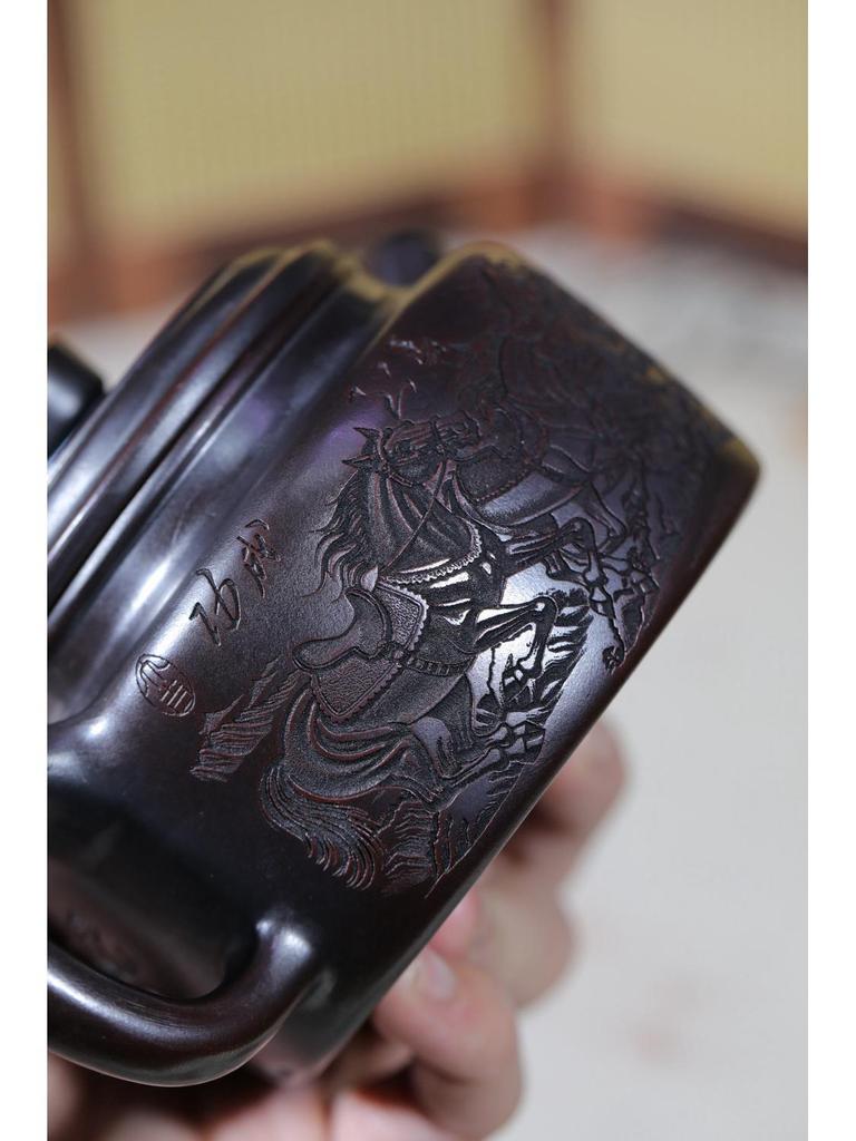 Handmade Yixing Zisha Teapot and Eight-Horses Gift Set by Famous Artist in Original Bronze Clay.