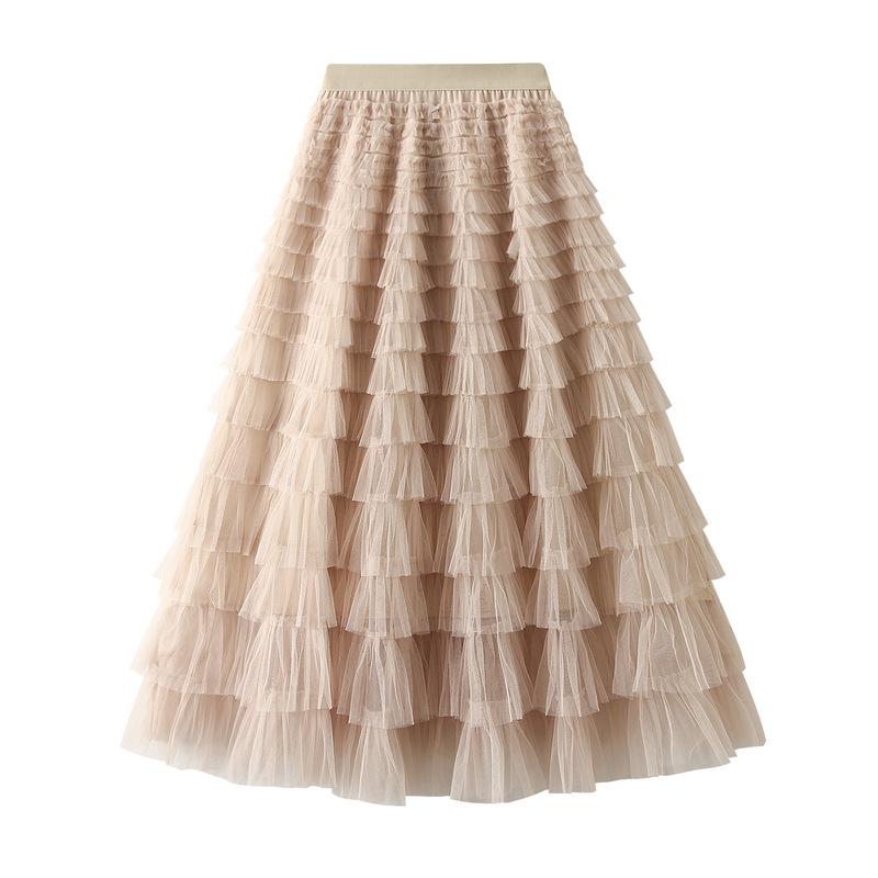 Fairy White Tulle Pleated Long Midi Skirt for Women - Spring/Autumn 2024 Collection.