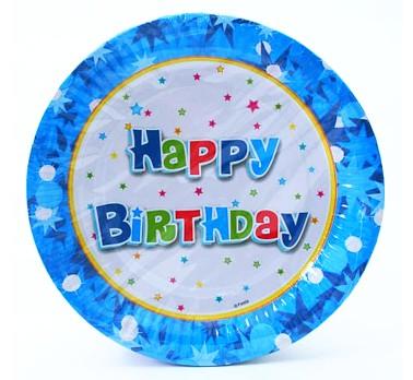 Talerzyki Happy Birthday Niebieskie 18Cm 6Szt