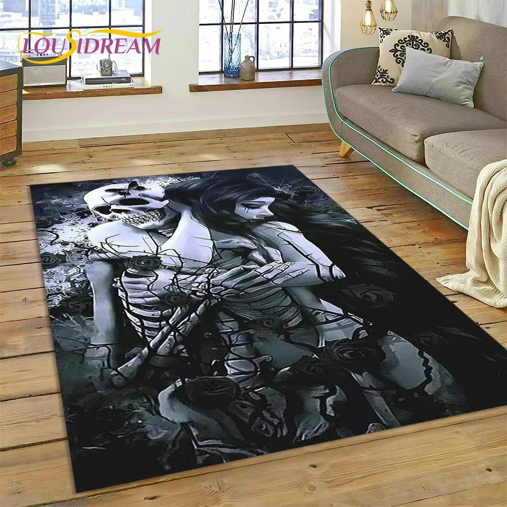 Skull Dead Girl Gothic Horror Female Rose Carpet Rug for Bedroom Living Room Home Sofa Decoration,Kid Game Large Decor Floor Mat