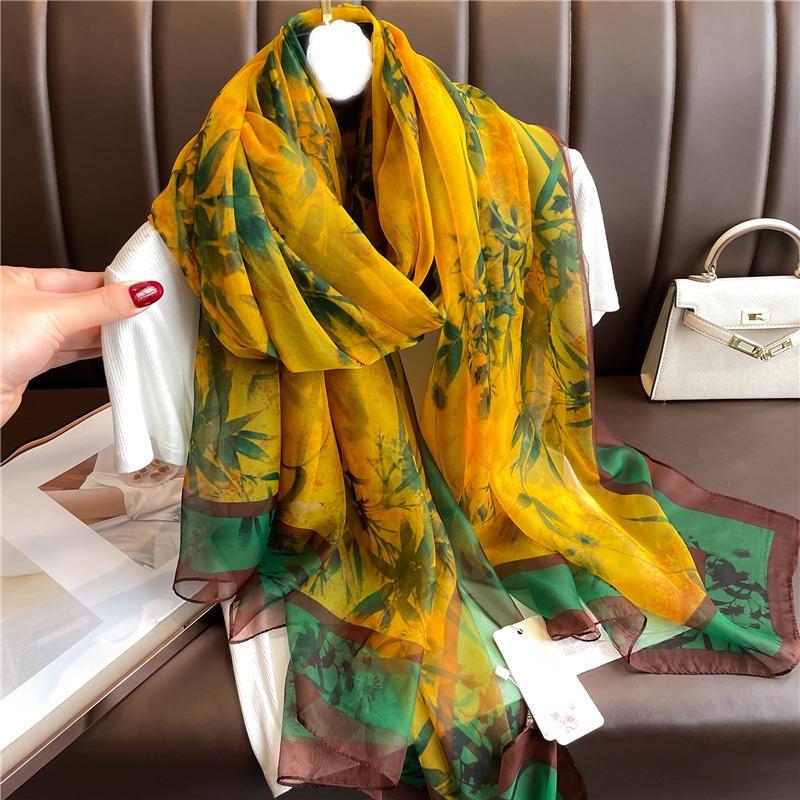 Yourou yarn temperament pattern scarf women's large size bamboo imitation silk commuting sunscreen light luxury silk scarf large shawl
