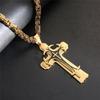 Titanium Steel Long Necklace European And American Domineering Pattern Three Layer Cross Pendant Necklace