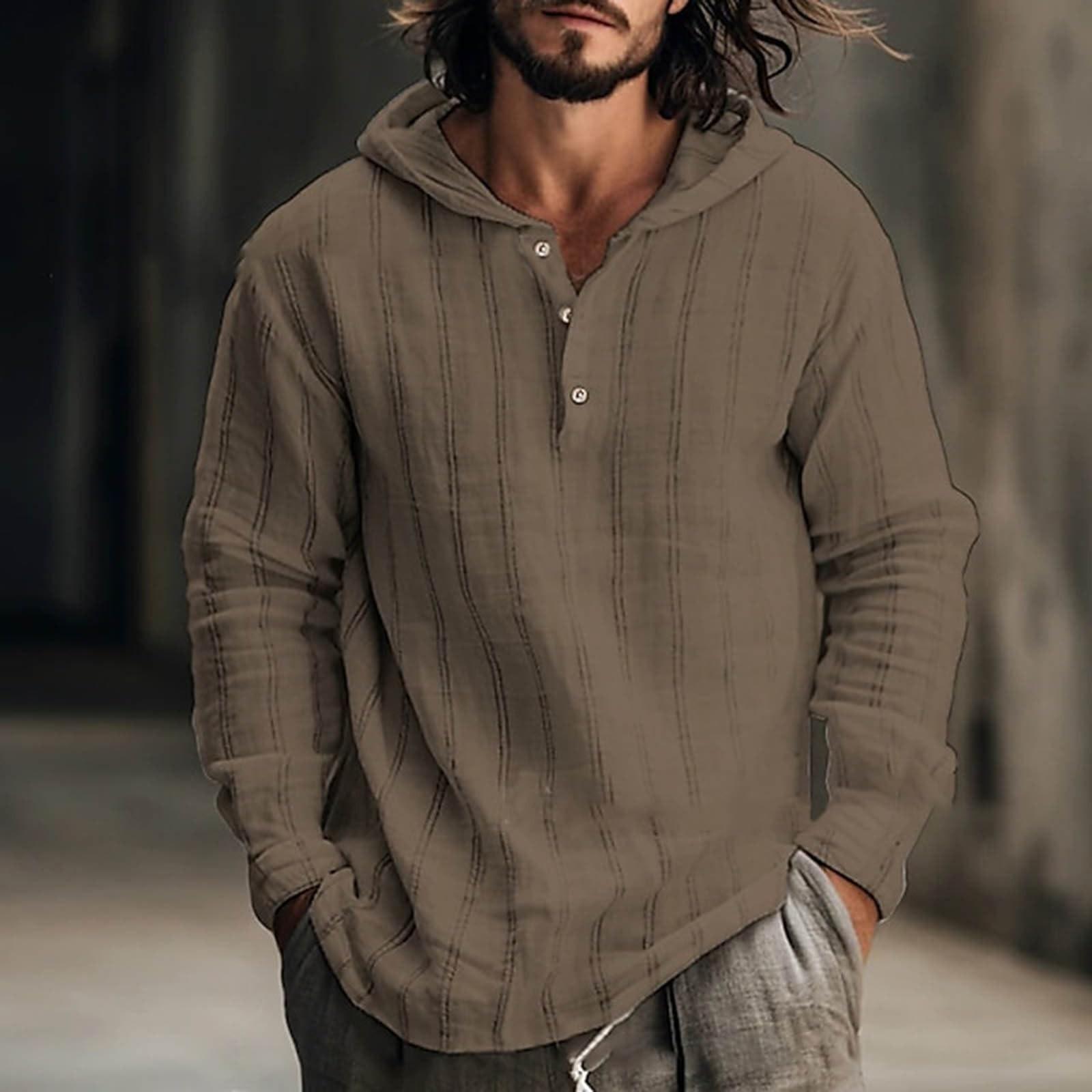 

Худи для мужчин, Легкие, С длинным рукавом, Льняные рубашки с капюшоном, Однотонные, Пуловер, Повседневная застежка-шнурок, Модные, M верблюд