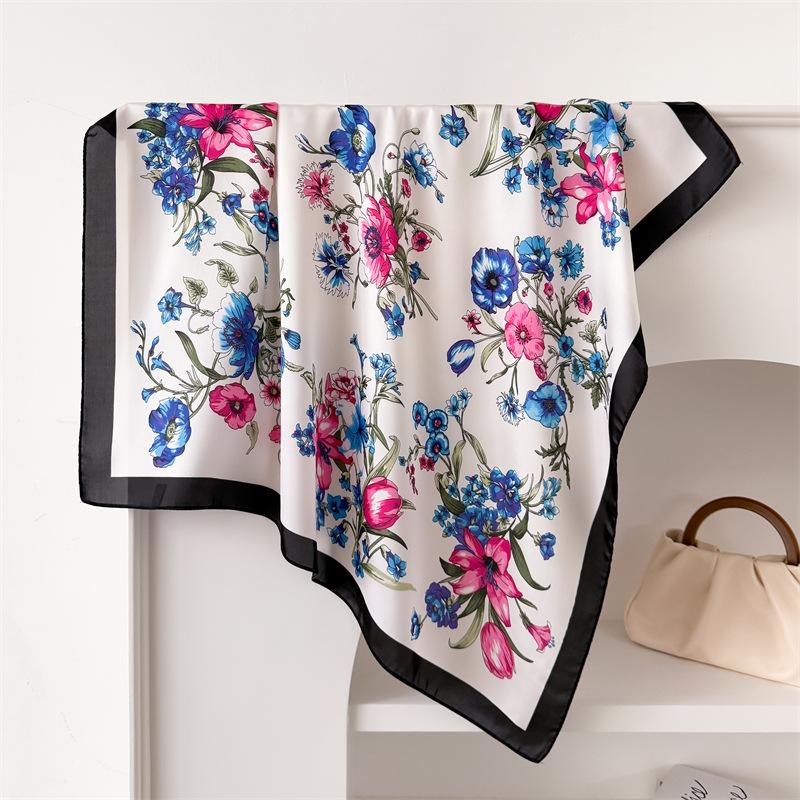 Silk Scarf for Women 70X70cm Square Scarf Sun Protection Shawl Versatile Neckerchief  Headscarf Hair Band Accessories