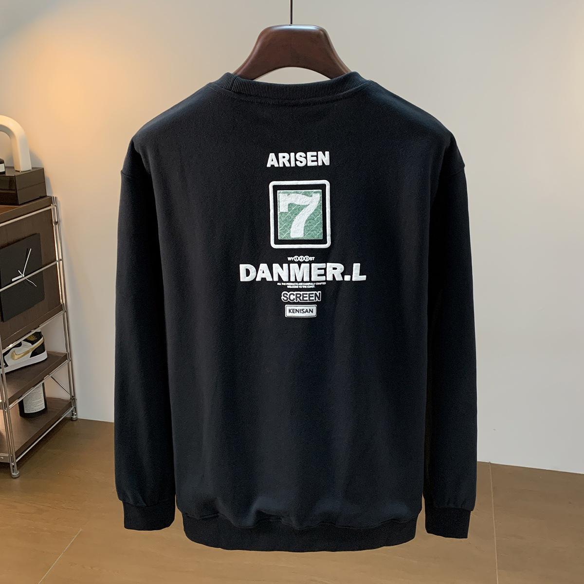 

Чоловіча біла толстовка з принтом - Модний круглий виріз, вільний пуловер, великий розмір, повсякденна футболка з довгим рукавом для весни та осені. 5XL (181-200 jin) чорний