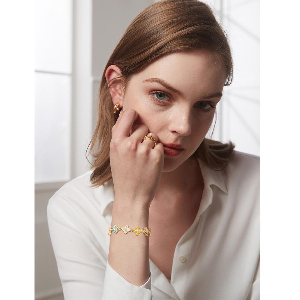 Vnox Luxury Lucky Four Leaf Leaves Clover Bracelets for Women Girls, Colored Flower Vintage Wristband, Love Gift for Wife Her GF