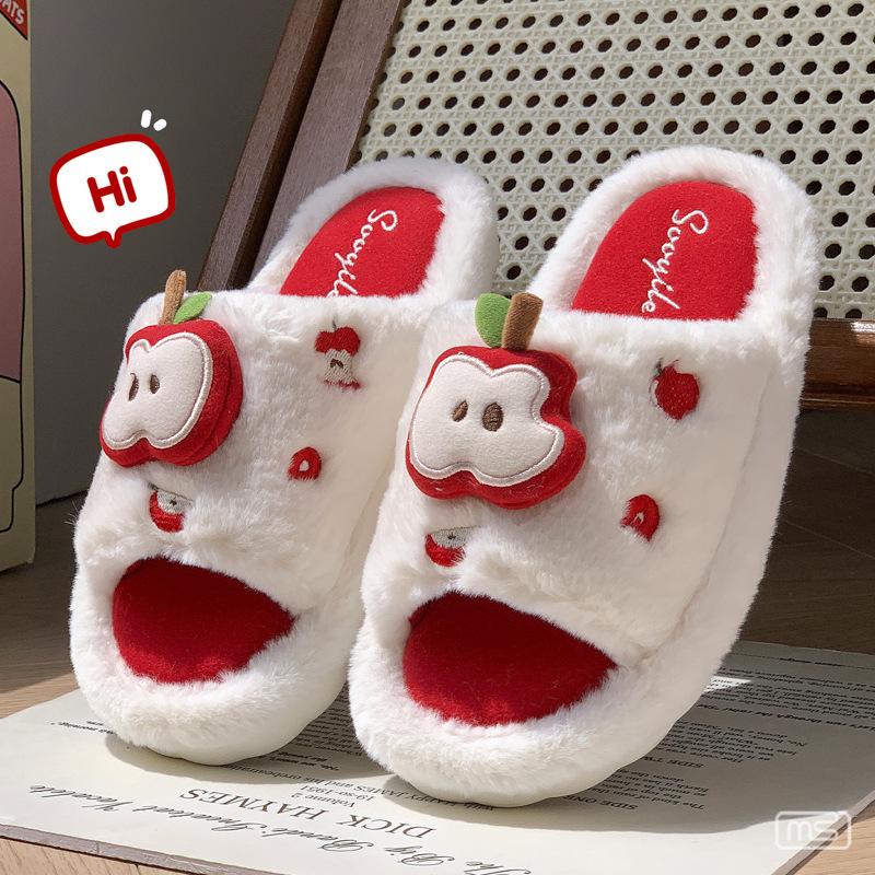Apple Cotton Slippers Autumn and Winter Home Non-slip Season Indoor Couple Cotton Mop Warm Home Fluffy Slippers
