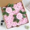 25Pcs Christmas Foam Artificial With Stems Leaf Rose Head DIY Crafts Gift Home Room Decor Wedding Decoration Navidad Accessories