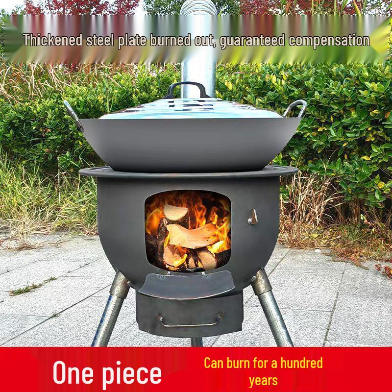Thickened Integrated Firewood Stove for Outdoor & Rural Home Use: Portable Iron Pot & Extra Heat.