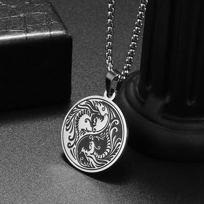 Collana Pendente Yin Yang Drago Stile Etnico Vintage Accessori Acciaio Inossidabile Uomo Accessori Collana Personalizzata