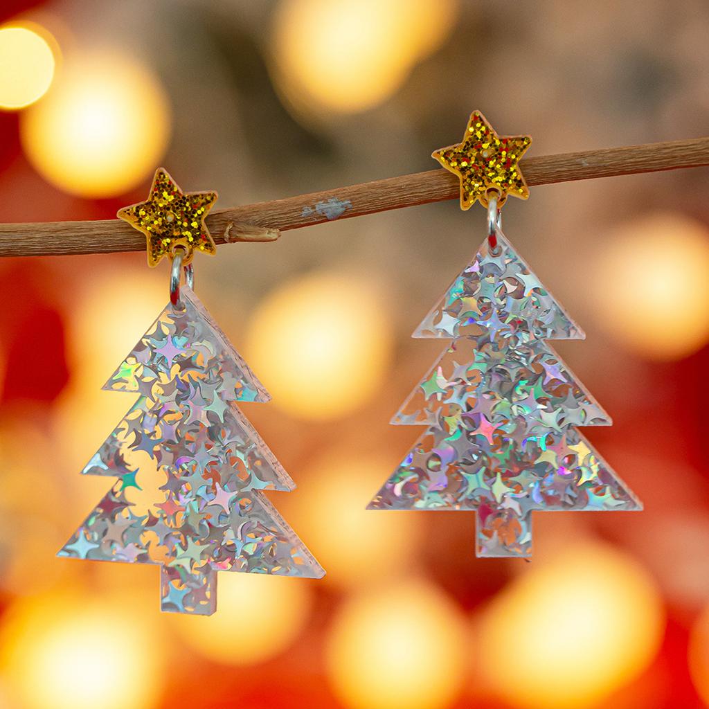 Holiday Acrylic Tassel Drop Earrings Christmas Theme Pattern Stylish Studs Earrings Unique Christmas Earrings for Party