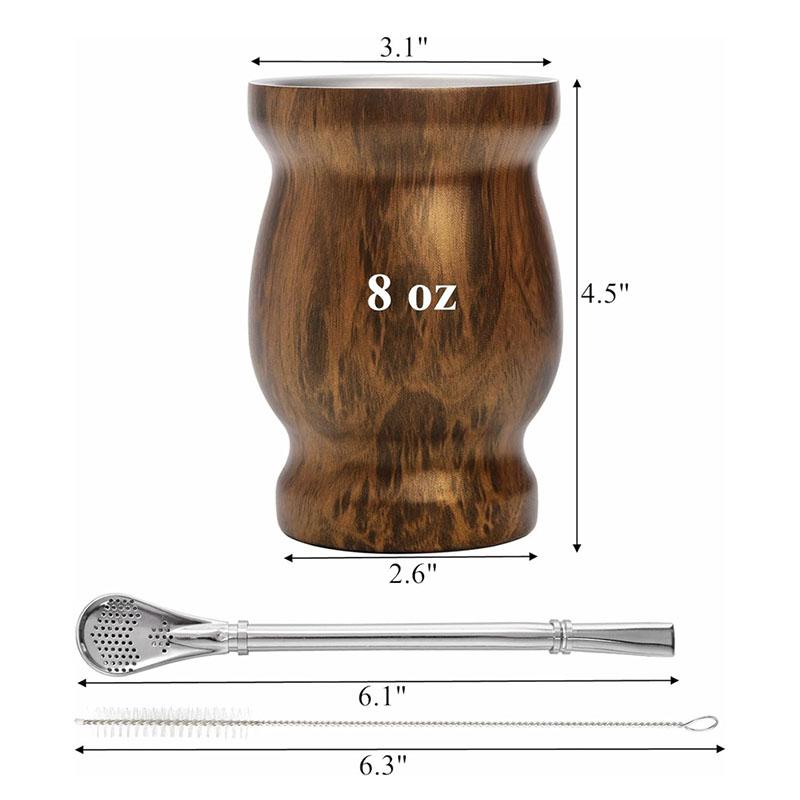 3er Set 8oz Yerba Mate Becher Yerba Kürbisbecher 304 Edelstahl Doppelwandiger Mate Kaffeebecher mit Reinigungsbürste und Bombillas