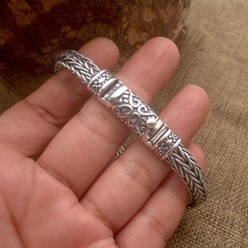 Bracciale in argento S925 puro intrecciato a mano da 8 mm per uomo Bracciale in argento tailandese vintage in argento sterling 925 da uomo