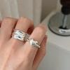 Niche Geometric Open Ring: Women's Fashionable Wide Band with Irregular Pleated Texture, Adjustable for Index Finger.