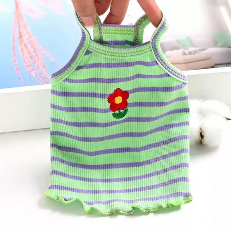 Puppy Summer Clothes Pet Outfit Lace Striped Dog Dress Cat Vest Chihuahua Bichon Yorkie Suspenders Skirt Cute Female Dog Tshirt