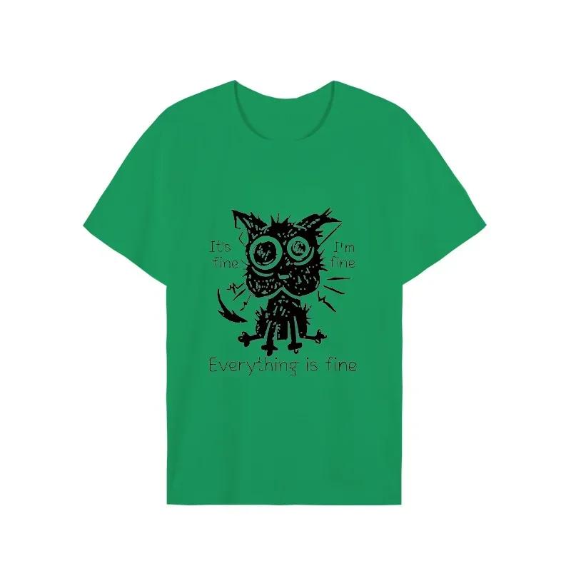 2023 New Mens Brand T-shirt for Men It's Fine I'm Fine Everythings Fine Funny Tshirt Oversized Tees Explosive Black Cat Shirts