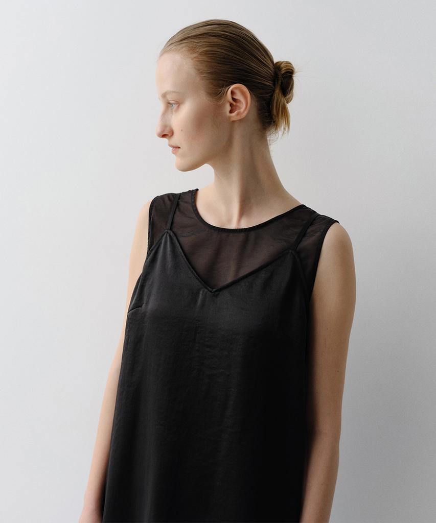 Ia Satin Sheer Layered Dress (Black)