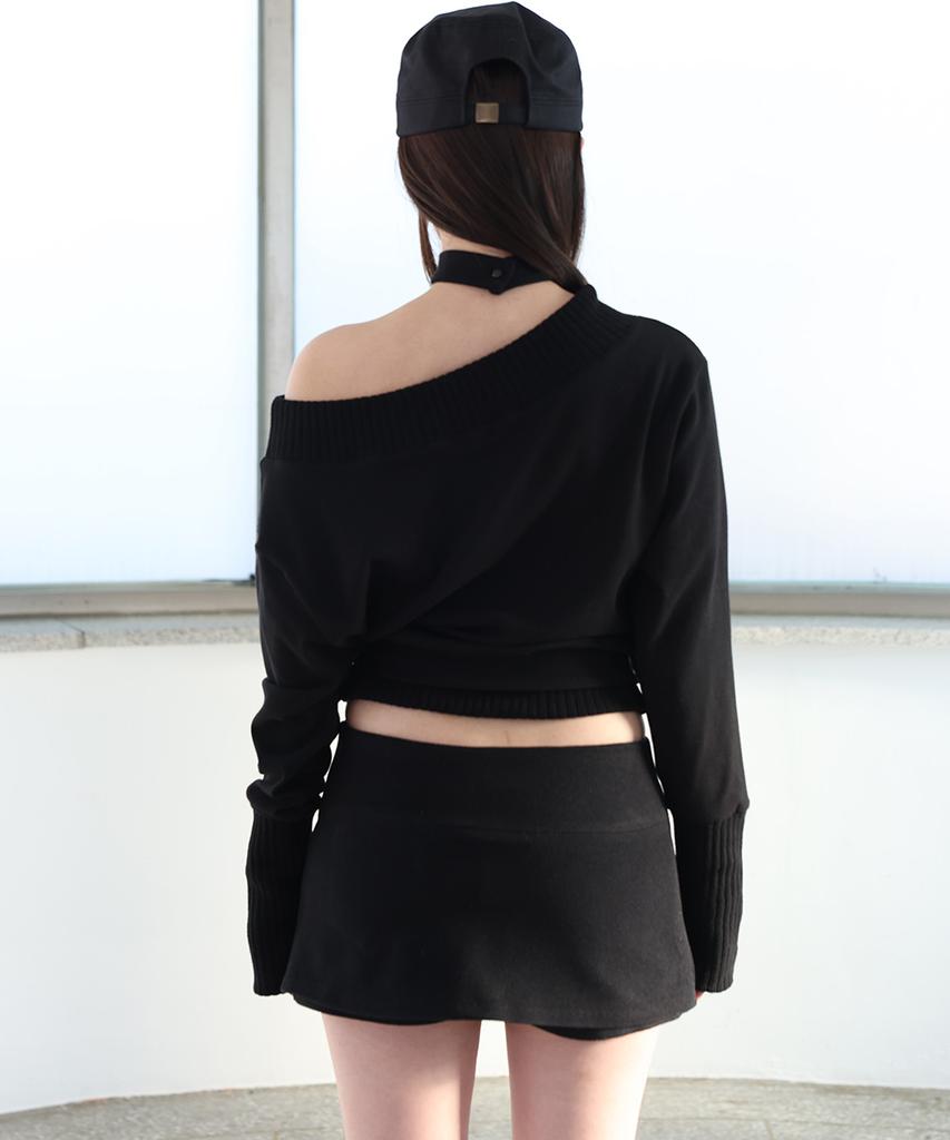 Miae Classic Button Pants Skirt - Black