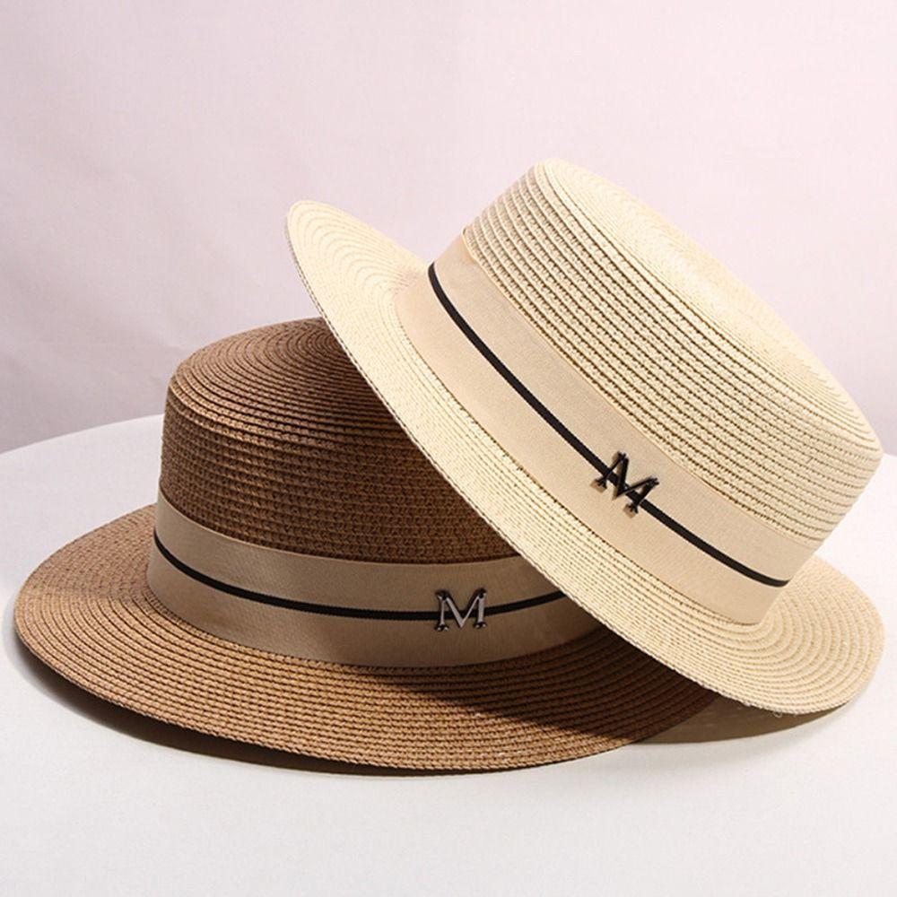 Sun Hats UV Protection Caps Summer Sunscreen Hats Letter M Women Straw Hats British Beach Caps
