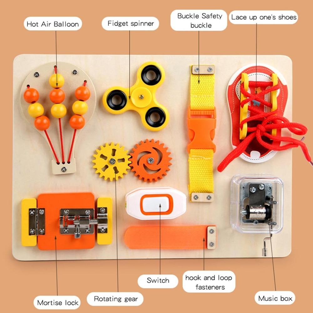 Busy Wooden Board Sensory Activity Toy For Kids Locks Toy Toddler Fine Motor Skills Stem Toy Latches Board For Boys Girls
