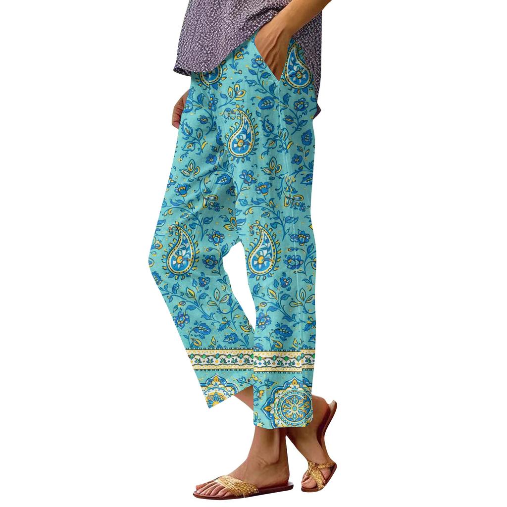 Women's Casual Fashion Printed Straight Leg Pants Pants With Pockets