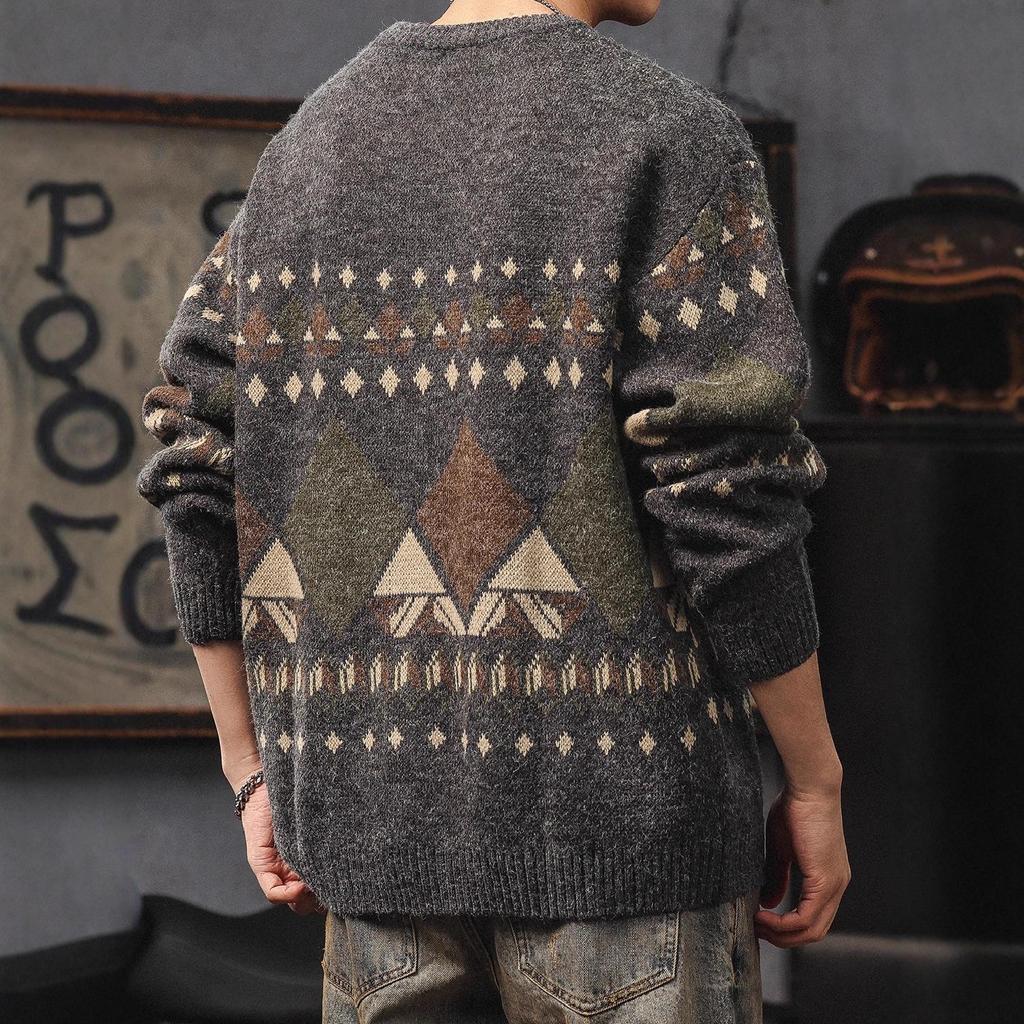 Herren Retro Ethnischer Dicker Strickpullover - Winter Übergröße Warme Schicht