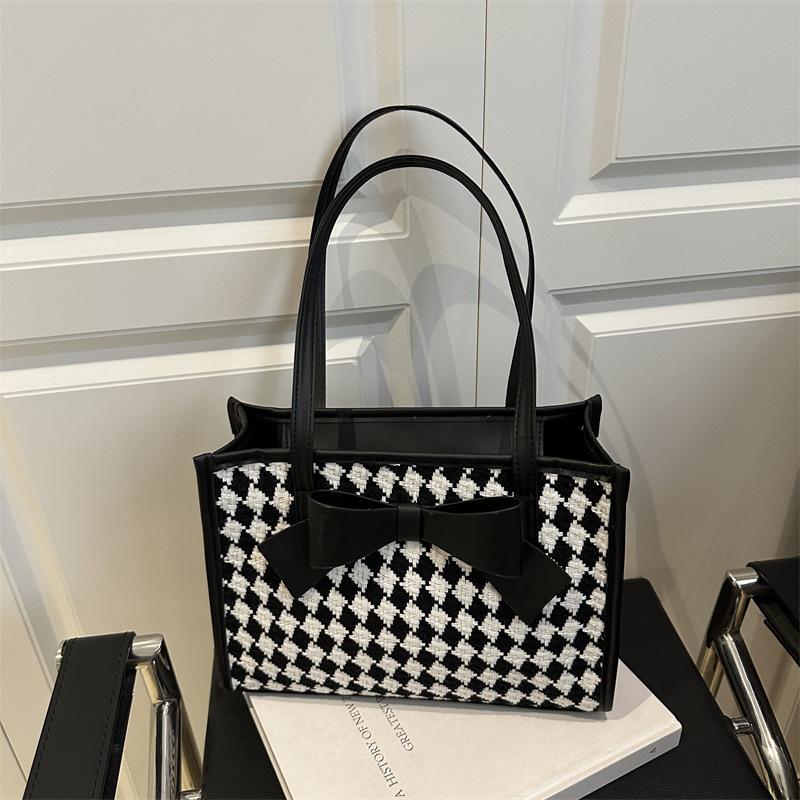 

New plaid bow niche women s bag handbag fashion one shoulder underarm tote bag large capacity чорний