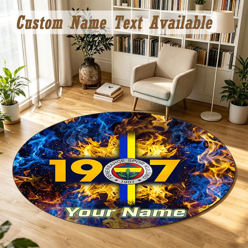 Round Rug Custom NameFenerbahçe FC Pattern Non Slip Carpet Home Floor Decor