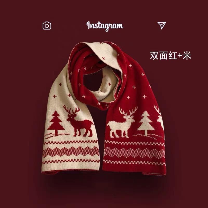 Red Scarf Women's Winter Versatile Premium Sense China Red Checked Destiny Women's Winter Scarf Christmas New Year