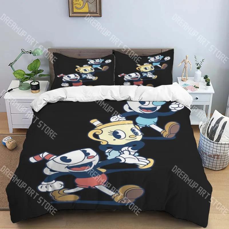 C-Cuphead Pop Music Bedding Three-piece Set Single Double Bed Adult Children Bedroom Duvet Cover Children Gift