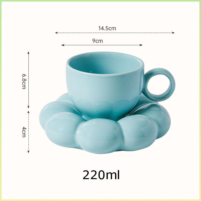 220ml Best Selling Plain Cloud Mug Cute Ceramic Cup with Sunflower Saucer Coffee Cups Plates for Tea Milk Juice
