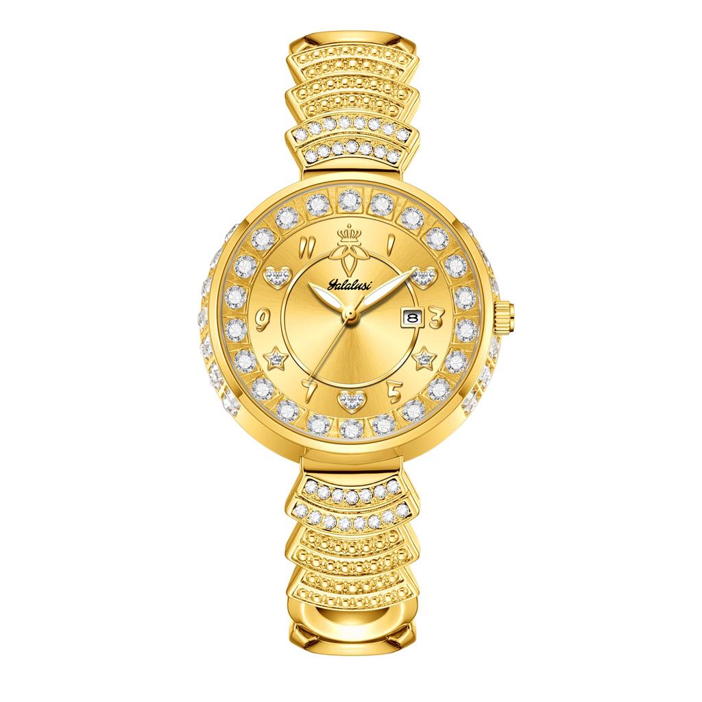YaLaLuSi Women's Water-Resistant Quartz Watch with Vintage Green Dial and Diamond-Set Bracelet—Perfect as a Gift Reloj Mujer