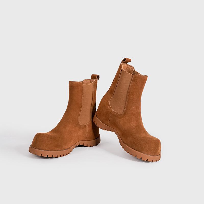 Fashion Women's Genuine Leather Marton Shoes Short Boots 2025 Winter Shoes Suede Lapel Retro Motorcycle Thick Sole Boots Add velvet