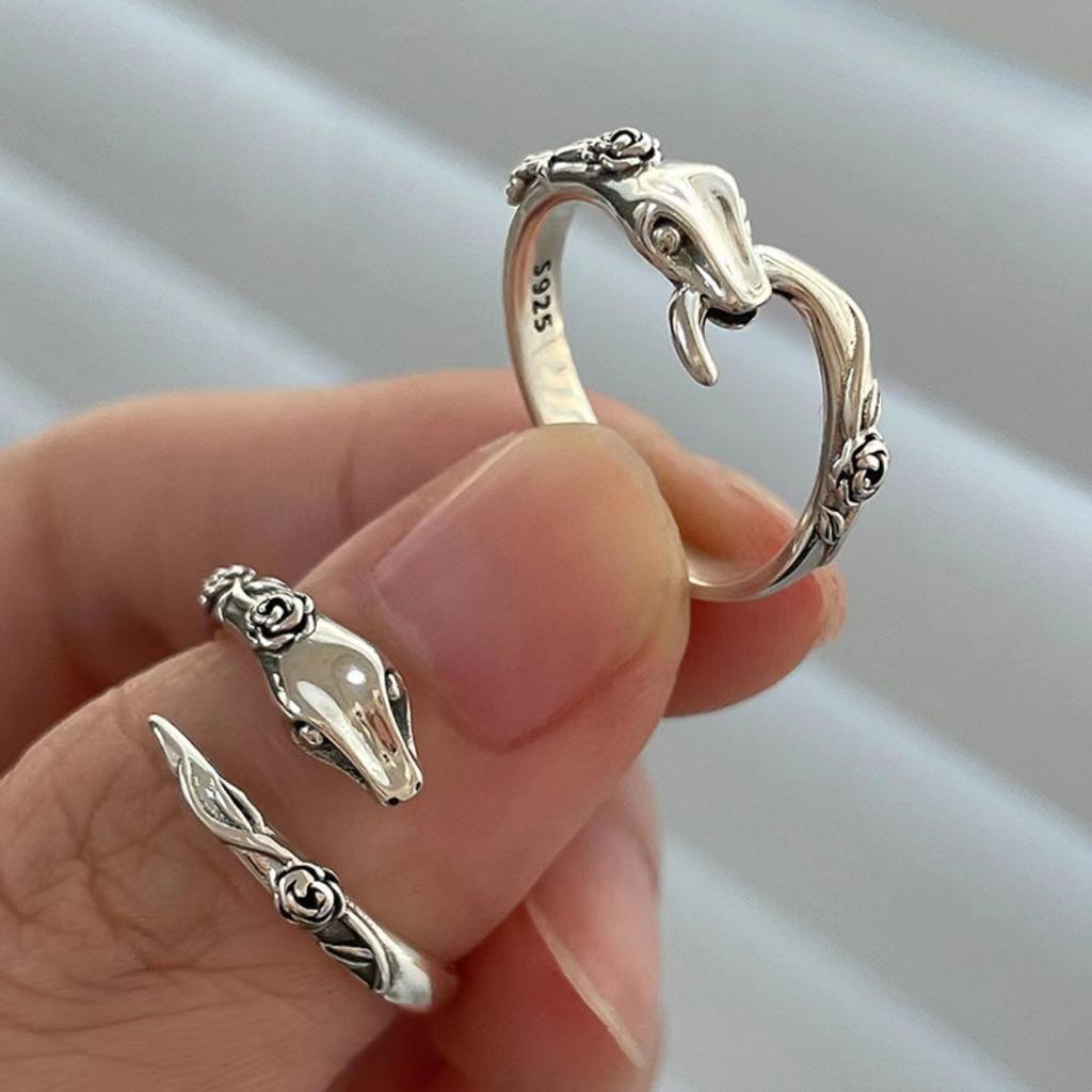 Retro Snake Ring Women's Ins Niche Design Sense Rose Index Finger Ring High Sense Opening Adjustable Ring