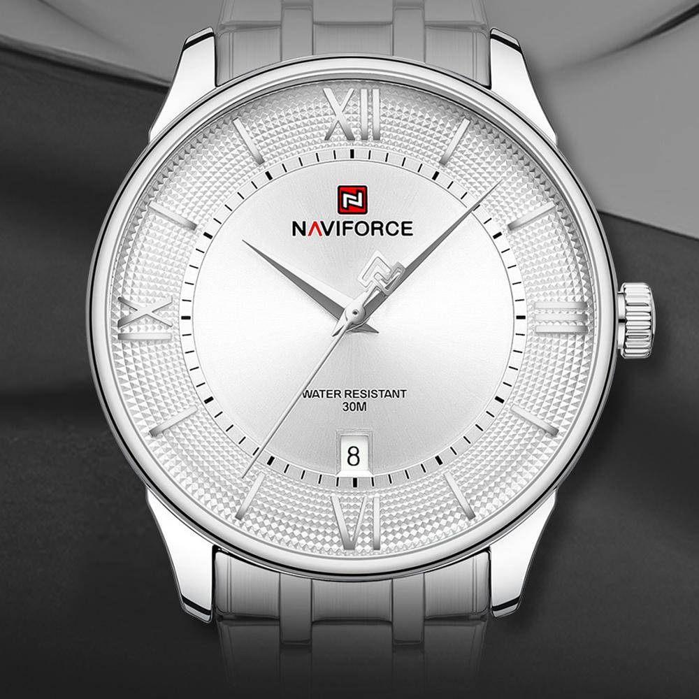 NAVIFORCE Men Quartz Watch Daily Casual Calendar Simple Dial 30m Waterproof Stainless Steel Strap Men Casual Watch Gift NF9272S