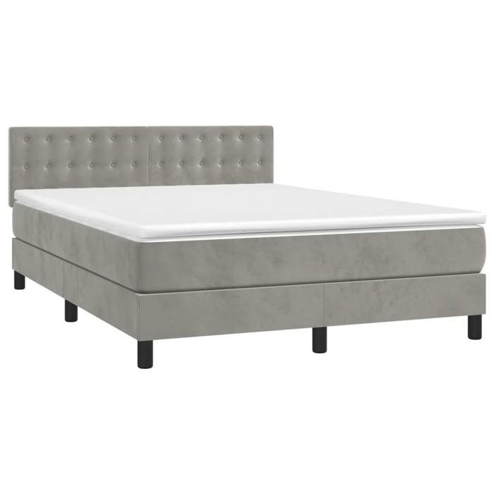 Sommier à lattes avec matelas - Maison Exclusive - 140x200 cm - Velours gris clair - Bande LED colorée