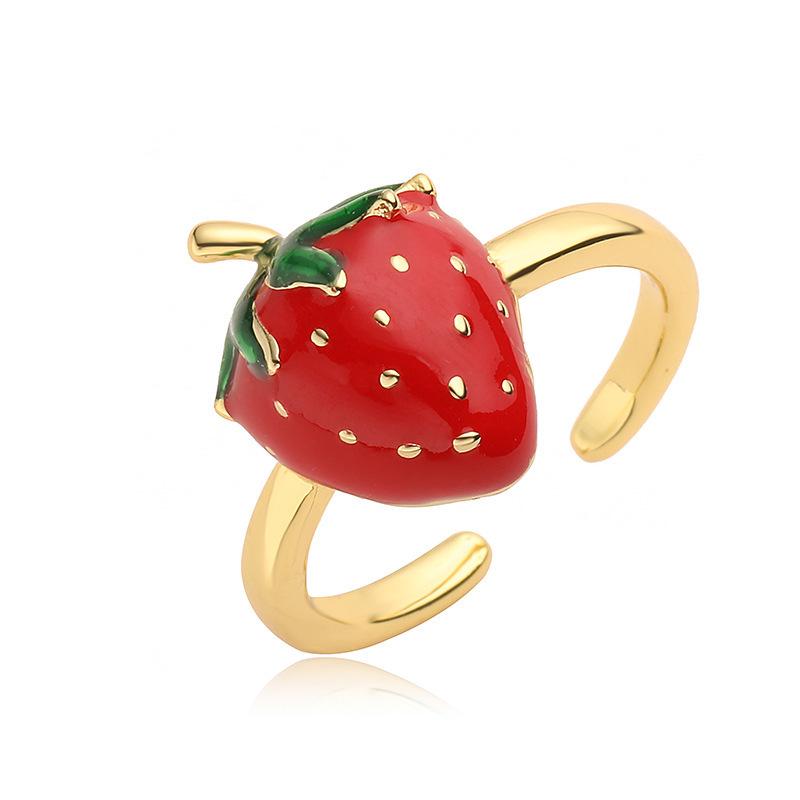 Hot-Selling Girly Heart Fruit Ring - Cute Strawberry & Cherry Design Adjustable