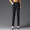 2024 Spring & Autumn Black Elastic High-Waisted Straight-Leg Pants for Women - Slimming, Versatile, Casual Fit for Middle-Aged Moms