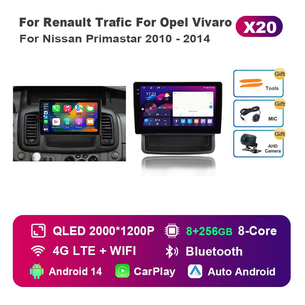 Car Radio Multimedia Player Android 14 for Renault Trafic For Opel Vivaro For Nissan Primastar 2010 - 2014 4G BT Split Screen