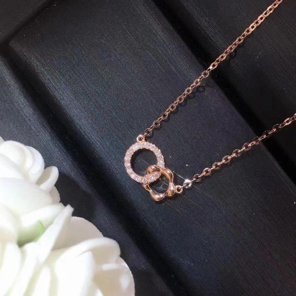 Niche Necklace for Women's Rose Gold Double Ring Collarbone Chain Cold and Fashionable Style Versatile Style