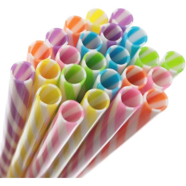 Bicolor Spiral Stripe Reble Plastic Straight Straws Colorful 9in + Brush