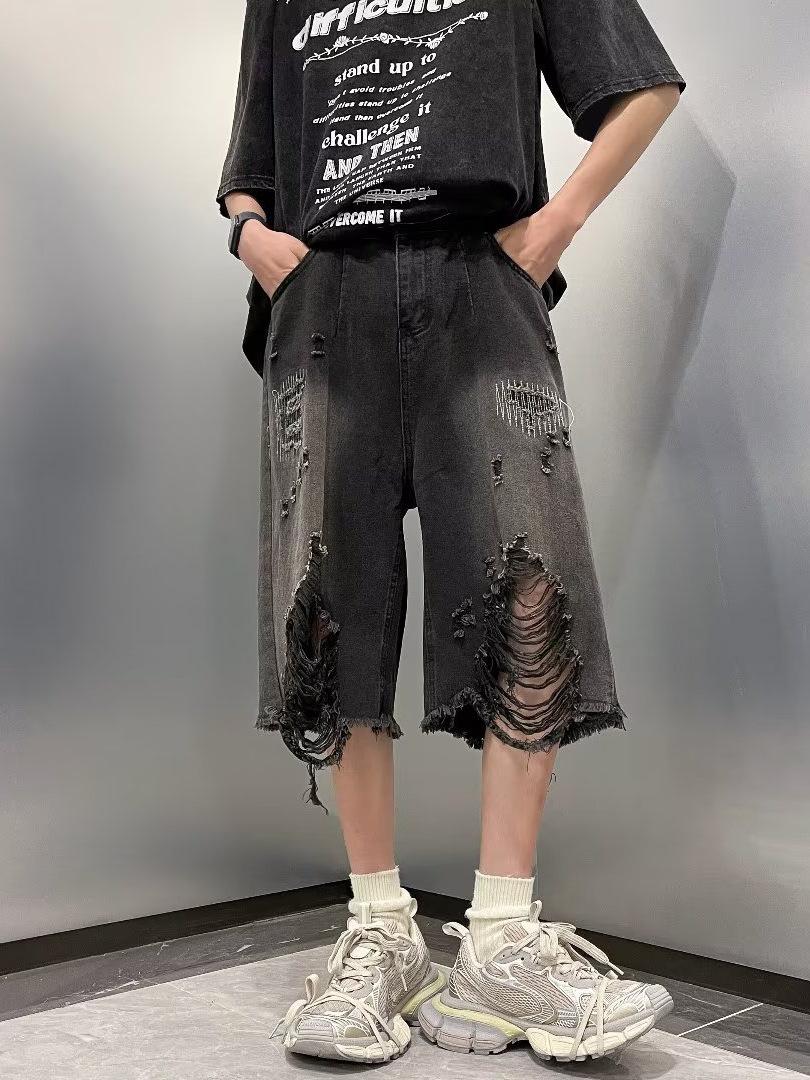 Джинсовые шорты JYL для мужчин Летние узкие широкие пятидюймовки с необработанным краем и разрывами, китайские M амарантовый