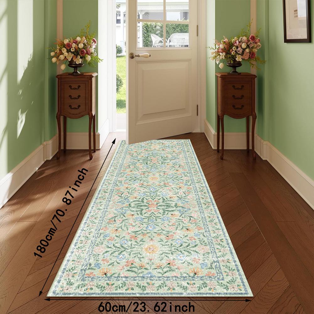Machine Washable Green Flower Design Dirt-Resistant Carpet